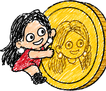 Yi He hugging a giant gold coin