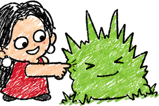 Yi He petting a green candle monster