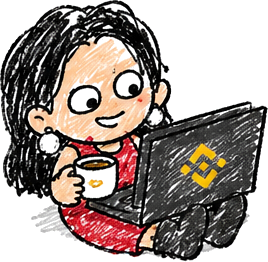 Yi He working on a laptop with coffee