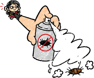 Tiny Yi He chasing a bug with spray